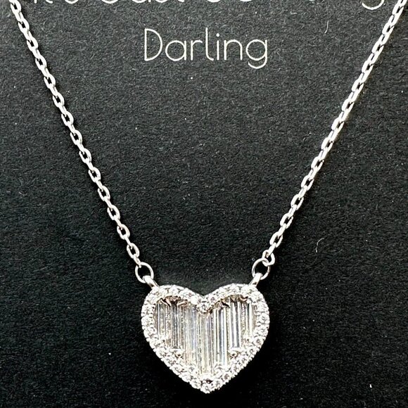 Womans Necklace Cubic Zirconia Heart Sterling Silver Pendant Gift Idea for Her - Picture 2 of 3